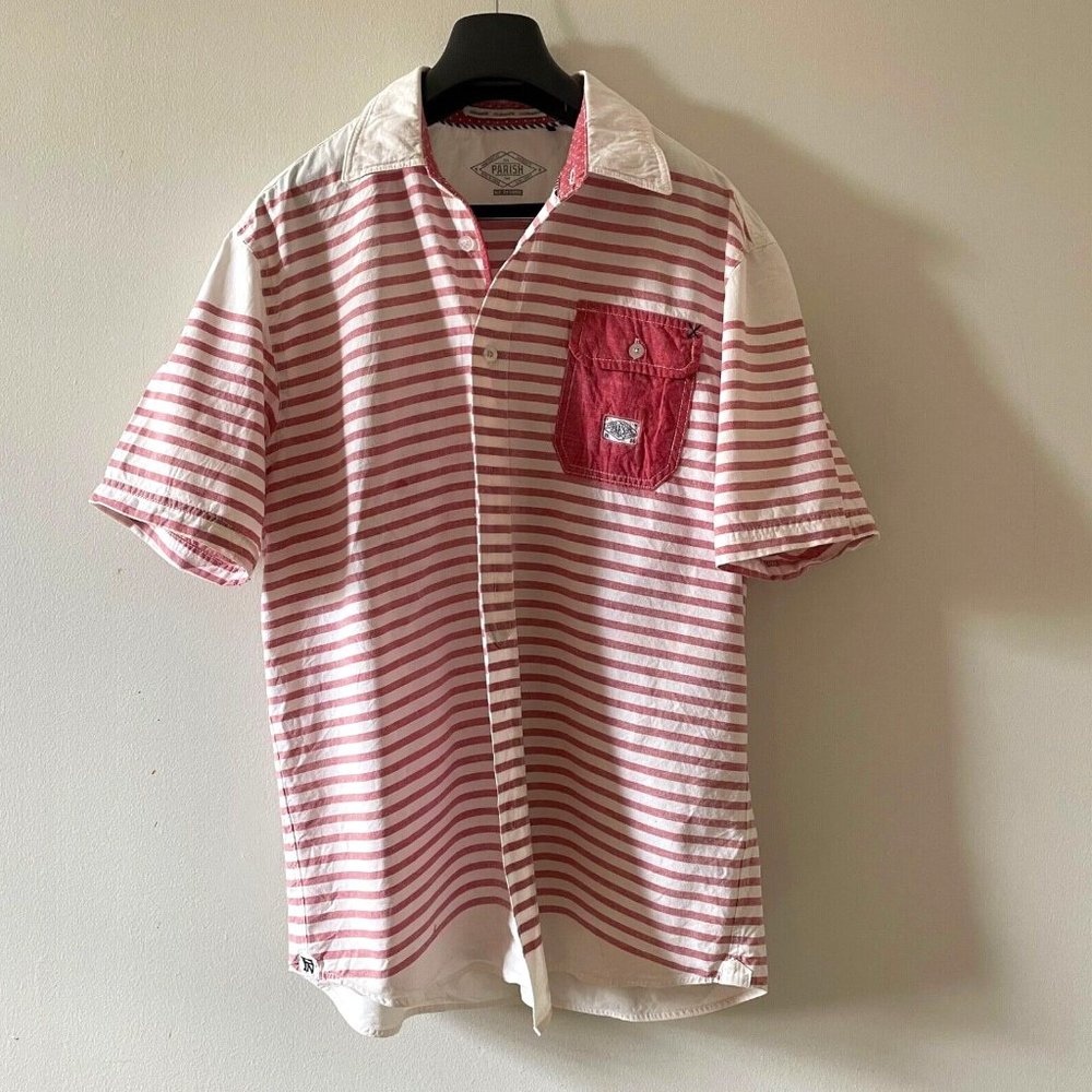 3/$30 Men's 2XL Button Shirt Short Sleeve Striped Casual Hand Crafted